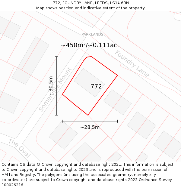 772, FOUNDRY LANE, LEEDS, LS14 6BN: Plot and title map