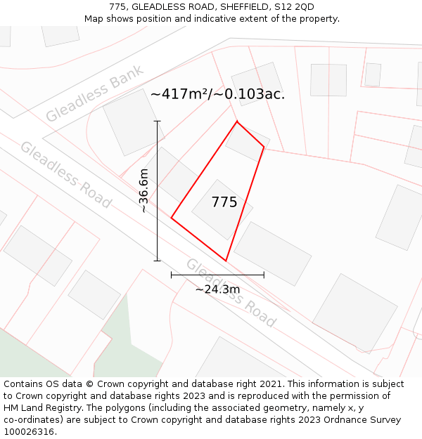 775, GLEADLESS ROAD, SHEFFIELD, S12 2QD: Plot and title map