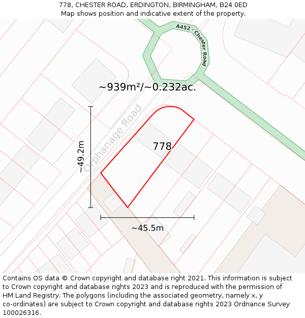 778, CHESTER ROAD, ERDINGTON, BIRMINGHAM, B24 0ED: Plot and title map