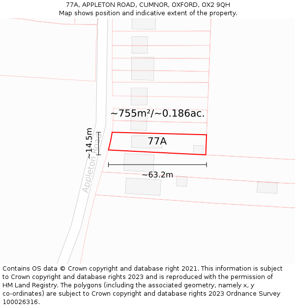 77A, APPLETON ROAD, CUMNOR, OXFORD, OX2 9QH: Plot and title map