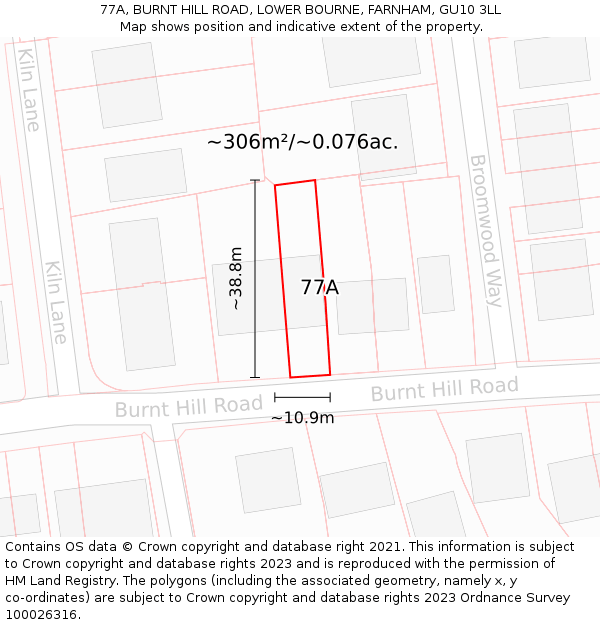 77A, BURNT HILL ROAD, LOWER BOURNE, FARNHAM, GU10 3LL: Plot and title map