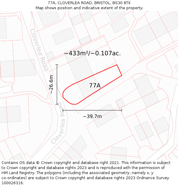 77A, CLOVERLEA ROAD, BRISTOL, BS30 8TX: Plot and title map