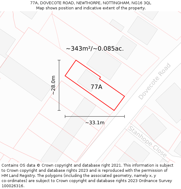 77A, DOVECOTE ROAD, NEWTHORPE, NOTTINGHAM, NG16 3QL: Plot and title map