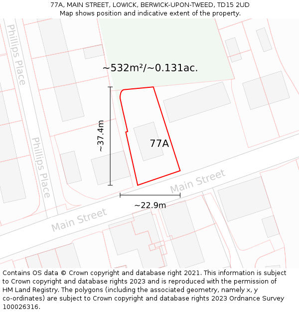 77A, MAIN STREET, LOWICK, BERWICK-UPON-TWEED, TD15 2UD: Plot and title map