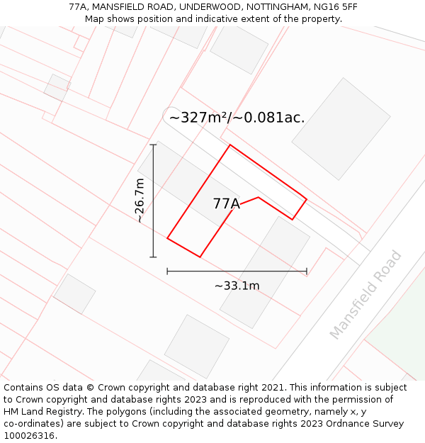 77A, MANSFIELD ROAD, UNDERWOOD, NOTTINGHAM, NG16 5FF: Plot and title map