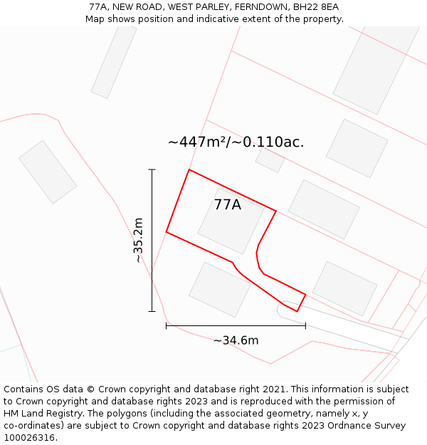 77A, NEW ROAD, WEST PARLEY, FERNDOWN, BH22 8EA: Plot and title map