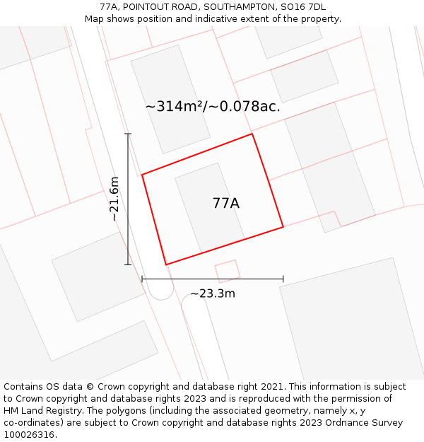 77A, POINTOUT ROAD, SOUTHAMPTON, SO16 7DL: Plot and title map