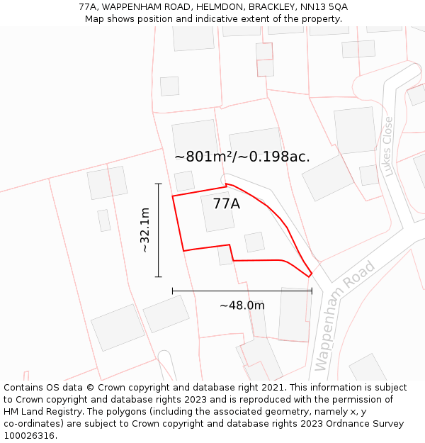 77A, WAPPENHAM ROAD, HELMDON, BRACKLEY, NN13 5QA: Plot and title map