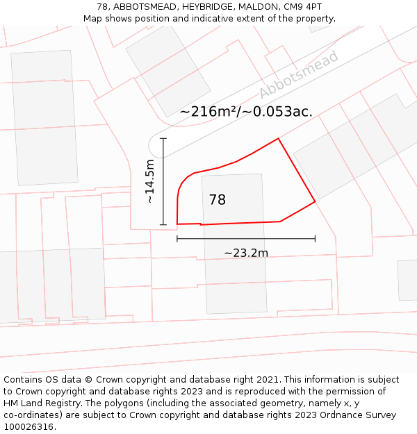 78, ABBOTSMEAD, HEYBRIDGE, MALDON, CM9 4PT: Plot and title map