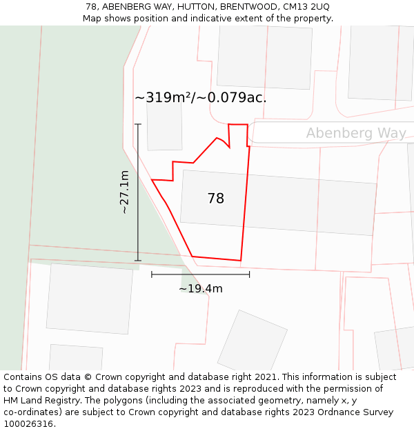 78, ABENBERG WAY, HUTTON, BRENTWOOD, CM13 2UQ: Plot and title map