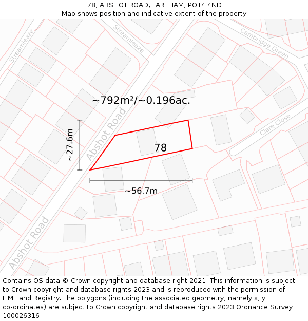 78, ABSHOT ROAD, FAREHAM, PO14 4ND: Plot and title map