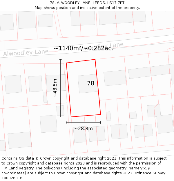 78, ALWOODLEY LANE, LEEDS, LS17 7PT: Plot and title map