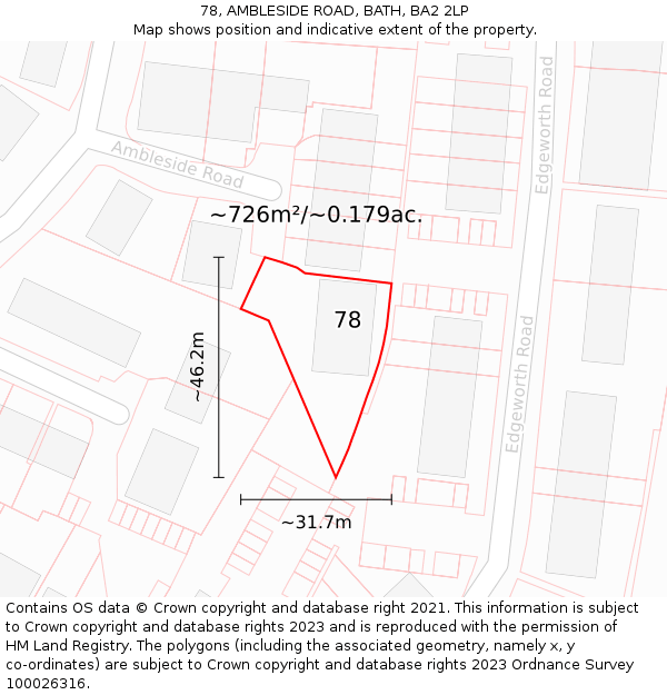 78, AMBLESIDE ROAD, BATH, BA2 2LP: Plot and title map