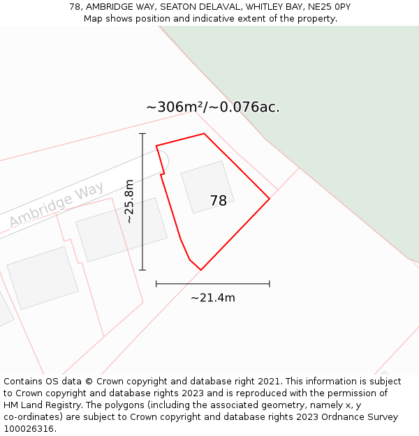 78, AMBRIDGE WAY, SEATON DELAVAL, WHITLEY BAY, NE25 0PY: Plot and title map