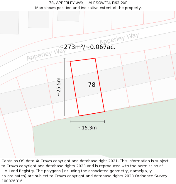 78, APPERLEY WAY, HALESOWEN, B63 2XP: Plot and title map