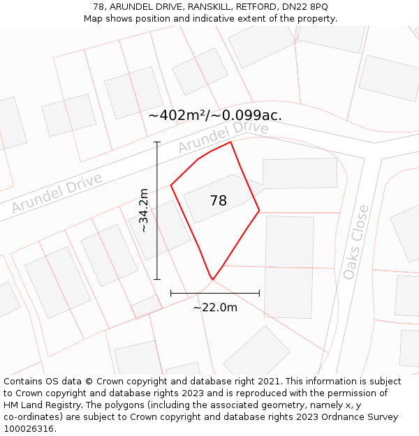 78, ARUNDEL DRIVE, RANSKILL, RETFORD, DN22 8PQ: Plot and title map