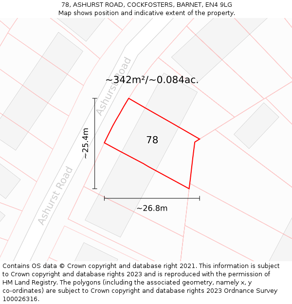 78, ASHURST ROAD, COCKFOSTERS, BARNET, EN4 9LG: Plot and title map