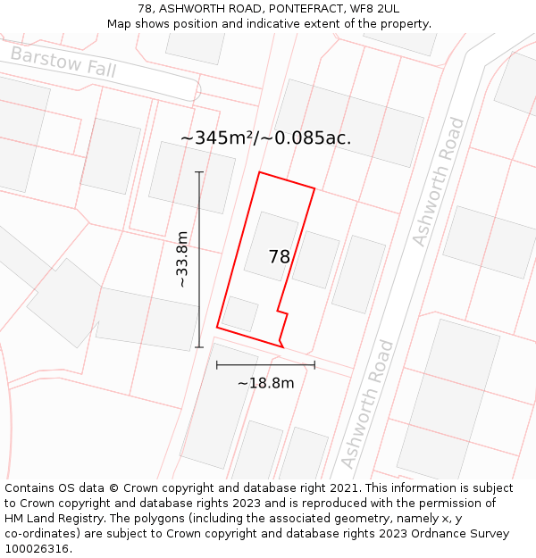 78, ASHWORTH ROAD, PONTEFRACT, WF8 2UL: Plot and title map