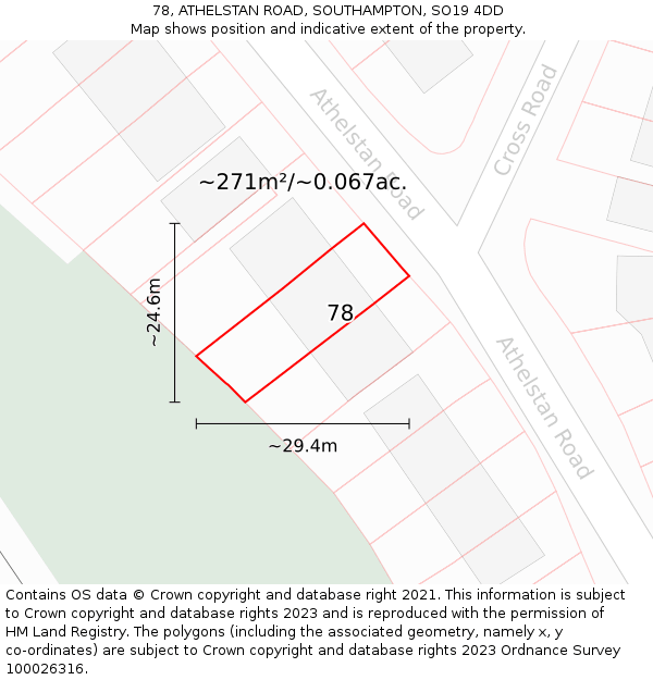 78, ATHELSTAN ROAD, SOUTHAMPTON, SO19 4DD: Plot and title map