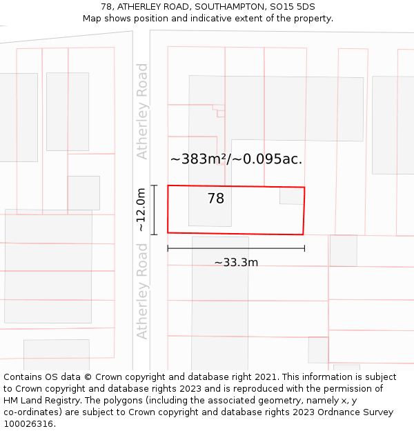 78, ATHERLEY ROAD, SOUTHAMPTON, SO15 5DS: Plot and title map