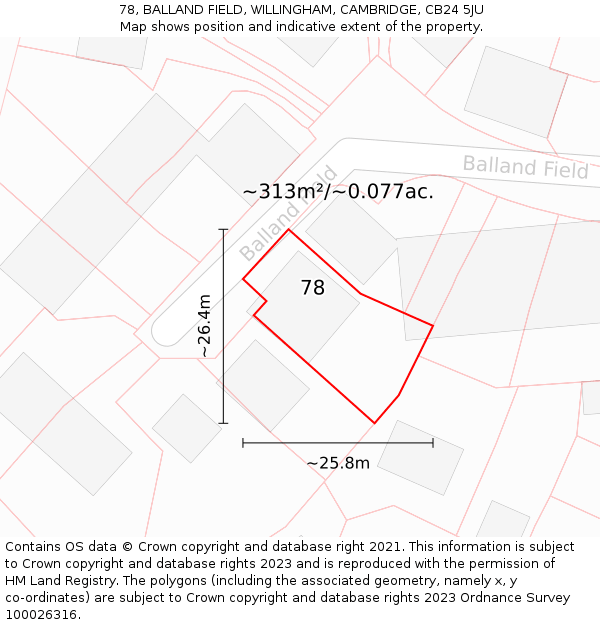 78, BALLAND FIELD, WILLINGHAM, CAMBRIDGE, CB24 5JU: Plot and title map