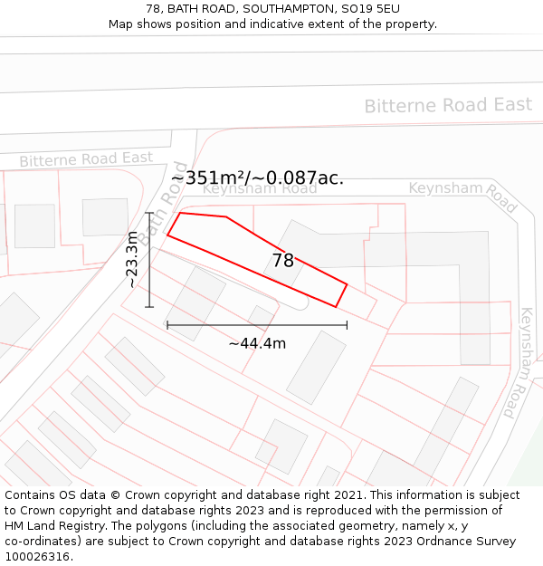 78, BATH ROAD, SOUTHAMPTON, SO19 5EU: Plot and title map