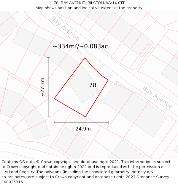 78, BAY AVENUE, BILSTON, WV14 0TT: Plot and title map
