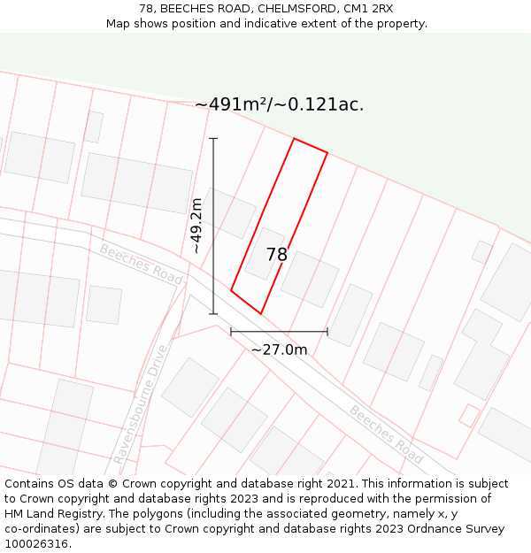 78, BEECHES ROAD, CHELMSFORD, CM1 2RX: Plot and title map