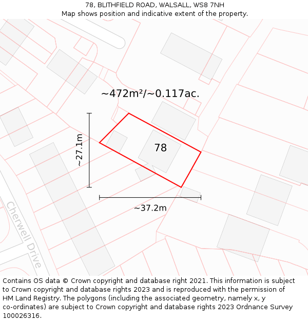 78, BLITHFIELD ROAD, WALSALL, WS8 7NH: Plot and title map