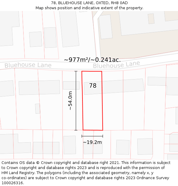 78, BLUEHOUSE LANE, OXTED, RH8 0AD: Plot and title map