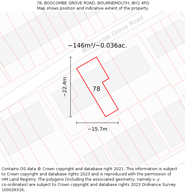 78, BOSCOMBE GROVE ROAD, BOURNEMOUTH, BH1 4PG: Plot and title map