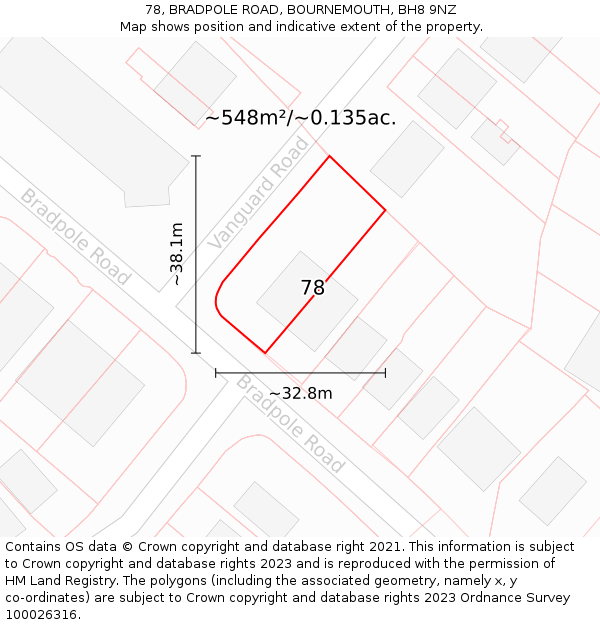 78, BRADPOLE ROAD, BOURNEMOUTH, BH8 9NZ: Plot and title map