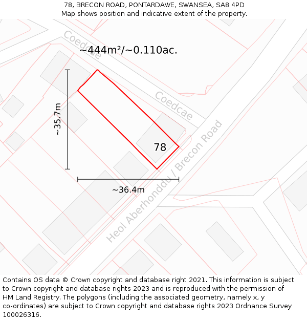 78, BRECON ROAD, PONTARDAWE, SWANSEA, SA8 4PD: Plot and title map
