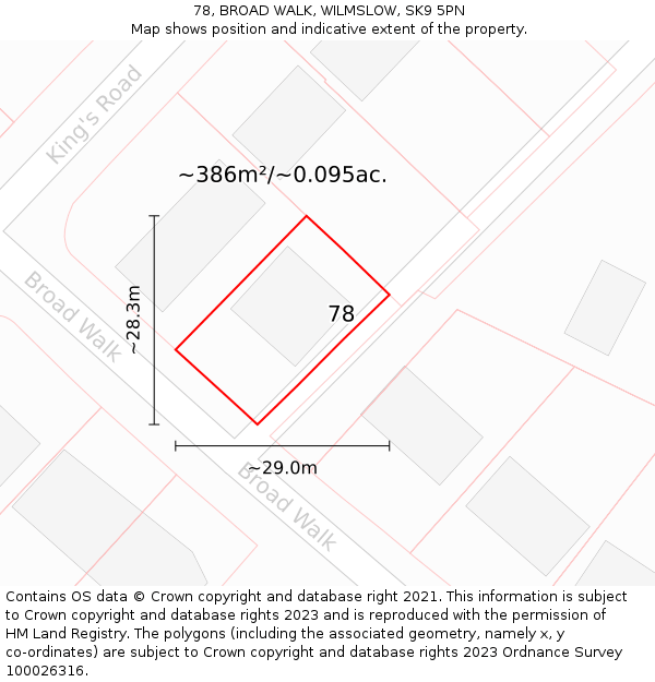 78, BROAD WALK, WILMSLOW, SK9 5PN: Plot and title map