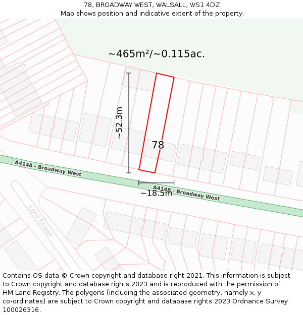 78, BROADWAY WEST, WALSALL, WS1 4DZ: Plot and title map