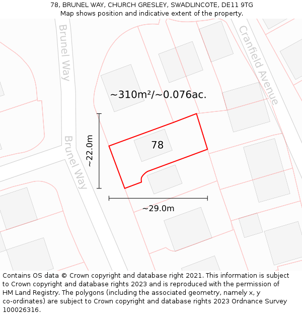 78, BRUNEL WAY, CHURCH GRESLEY, SWADLINCOTE, DE11 9TG: Plot and title map