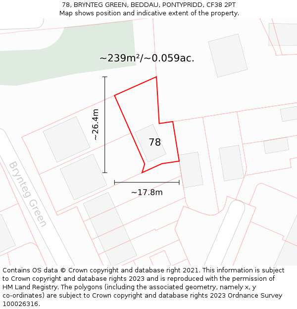 78, BRYNTEG GREEN, BEDDAU, PONTYPRIDD, CF38 2PT: Plot and title map
