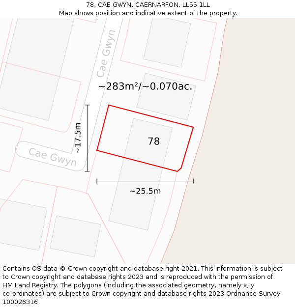 78, CAE GWYN, CAERNARFON, LL55 1LL: Plot and title map