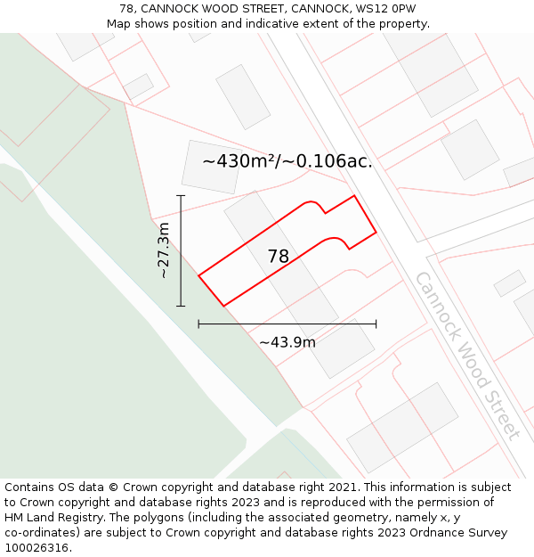 78, CANNOCK WOOD STREET, CANNOCK, WS12 0PW: Plot and title map
