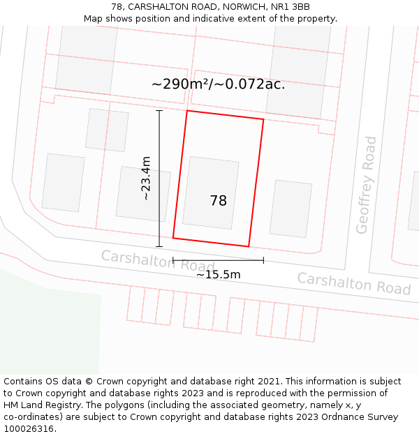 78, CARSHALTON ROAD, NORWICH, NR1 3BB: Plot and title map