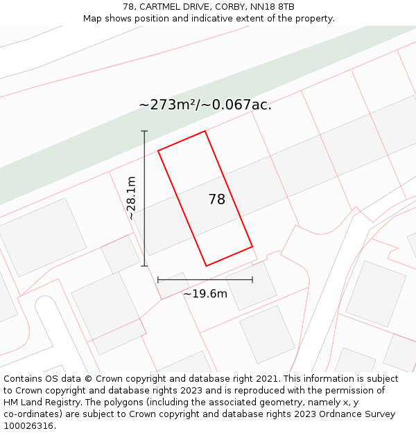 78, CARTMEL DRIVE, CORBY, NN18 8TB: Plot and title map