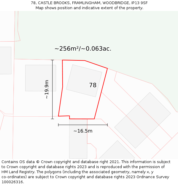 78, CASTLE BROOKS, FRAMLINGHAM, WOODBRIDGE, IP13 9SF: Plot and title map