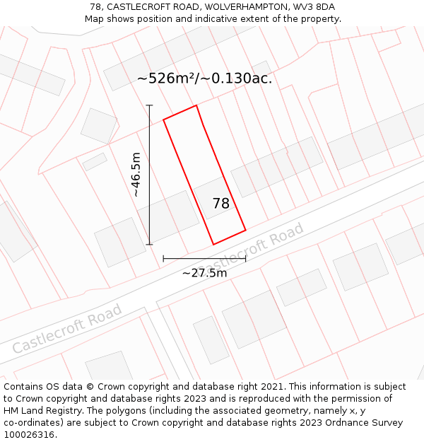 78, CASTLECROFT ROAD, WOLVERHAMPTON, WV3 8DA: Plot and title map