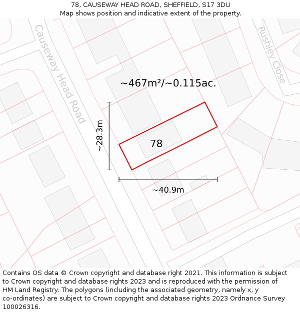 78, CAUSEWAY HEAD ROAD, SHEFFIELD, S17 3DU: Plot and title map