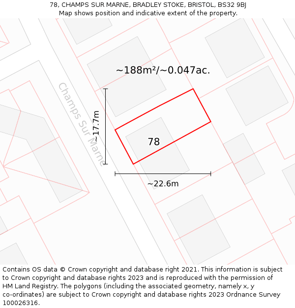 78, CHAMPS SUR MARNE, BRADLEY STOKE, BRISTOL, BS32 9BJ: Plot and title map
