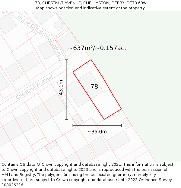 78, CHESTNUT AVENUE, CHELLASTON, DERBY, DE73 6RW: Plot and title map