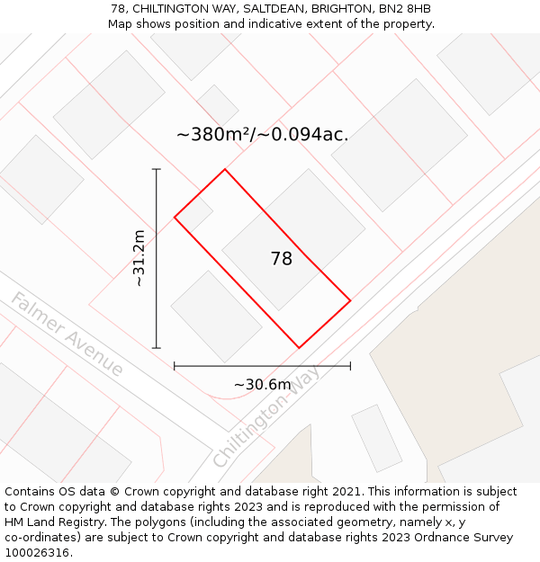 78, CHILTINGTON WAY, SALTDEAN, BRIGHTON, BN2 8HB: Plot and title map