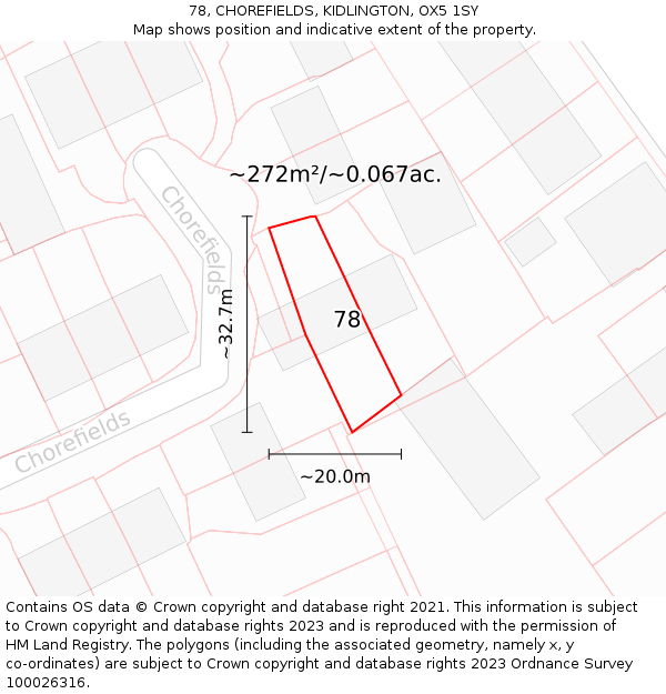 78, CHOREFIELDS, KIDLINGTON, OX5 1SY: Plot and title map