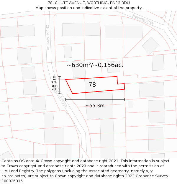 78, CHUTE AVENUE, WORTHING, BN13 3DU: Plot and title map