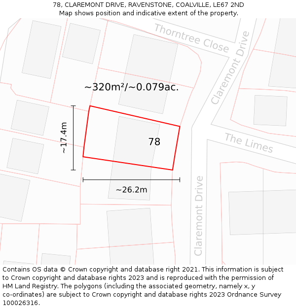 78, CLAREMONT DRIVE, RAVENSTONE, COALVILLE, LE67 2ND: Plot and title map